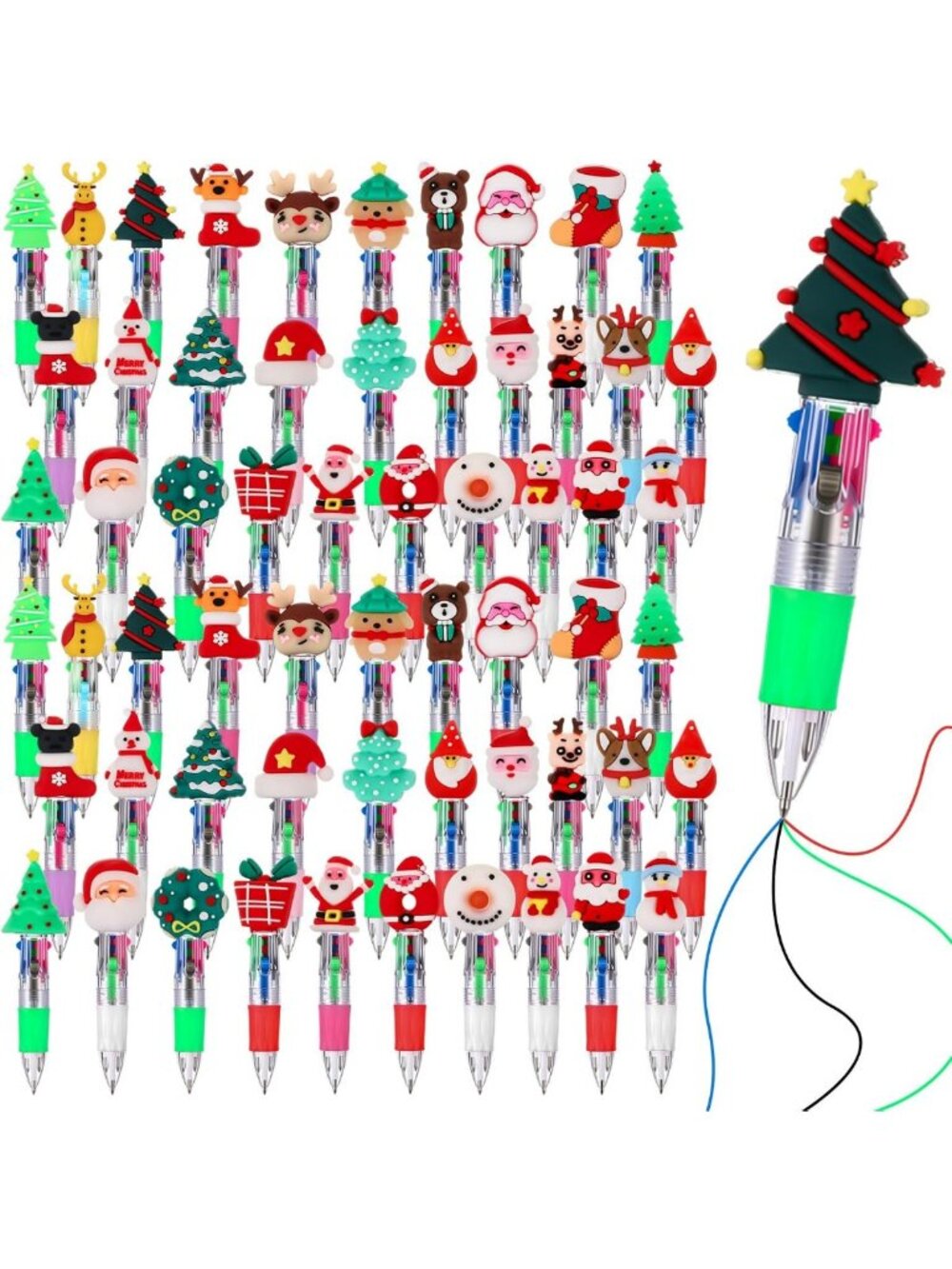 120 Pcs Multicolor Christmas Ballpoint Pens - 4-in-1 Holiday Writing Gifts